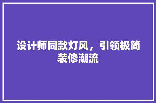 设计师同款灯风，引领极简装修潮流