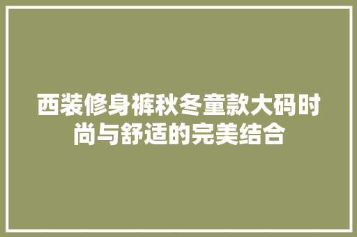 西装修身裤秋冬童款大码时尚与舒适的完美结合