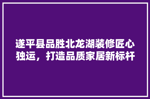 遂平县品胜北龙湖装修匠心独运，打造品质家居新标杆